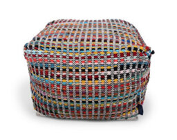 Littens Colour Stripes Handwoven Chunky Cotton Square Pouffe Seat Bean Bag Footstool 50Cm X 50Cm X 35Cm - thumbnail 2