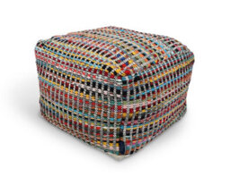 Littens Colour Stripes Handwoven Chunky Cotton Square Pouffe Seat Bean Bag Footstool 50Cm X 50Cm X 35Cm