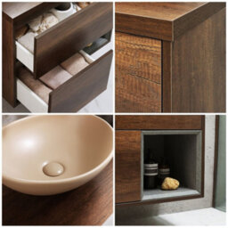 Homestylestore Dark Oak 800mm Wall Hung Bathroom Vanity Unit Oval Sand Countertop Basin Open Shelf - thumbnail 2
