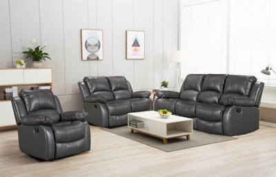 Grey Faux Leather 3 + 2 + 1 Seater Manual Recliner Sofa And Armchair Set For Living Room Valencia - image 1