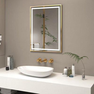 Royal Bathrooms Oslo 600 X 800mm Brushed Brass Aluminum Framed Led Bathroom Led Mirror With Demister Pad & Touch Sensor - image 1