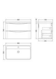 Balterley Dunwood Contemporary Bathroom Wall Hung 2 Drawer Vanity & Polymarble Basin, Satin White, 800mm - thumbnail 8