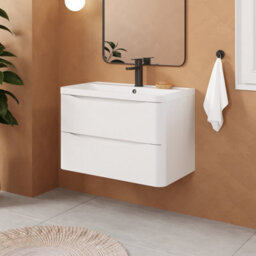Balterley Dunwood Contemporary Bathroom Wall Hung 2 Drawer Vanity & Polymarble Basin, Satin White, 800mm - thumbnail 4