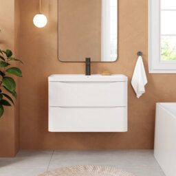Balterley Dunwood Contemporary Bathroom Wall Hung 2 Drawer Vanity & Polymarble Basin, Satin White, 800mm - thumbnail 2