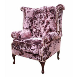 Chesterfield High Back Wing Chair Lustro Blush Velvet In Queen Anne Style - thumbnail 3