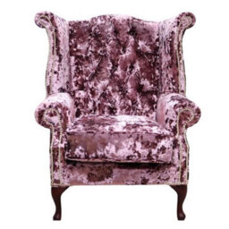 Chesterfield High Back Wing Chair Lustro Blush Velvet In Queen Anne Style - thumbnail 2