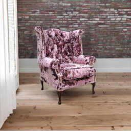 Chesterfield High Back Wing Chair Lustro Blush Velvet In Queen Anne Style - thumbnail 4