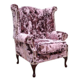 Chesterfield High Back Wing Chair Lustro Blush Velvet In Queen Anne Style - thumbnail 1