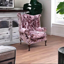 Chesterfield High Back Wing Chair Lustro Blush Velvet In Queen Anne Style - thumbnail 5