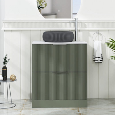 Royal Bathrooms Evora 700mm Sage Green Fluted Floor Standing Countertop Vanity Unit 2 Drawer With Milan Black Basin - image 1