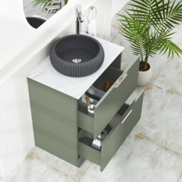 Royal Bathrooms Evora 700mm Sage Green Fluted Floor Standing Countertop Vanity Unit 2 Drawer With Milan Black Basin - thumbnail 3