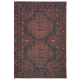 Loomed Distressed Maroon Red Brown Persian Style Washable Non Slip Rug 80X150Cm - thumbnail 1