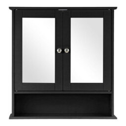Double Door Mirrored Bathroom Cabinet Wall-Mounted Storage Cupboard With Adjustable Shelf H58 X L53 X W13Cm Modern Mdf Stylish - thumbnail 3