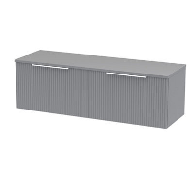 Hudson Reed Fluted Wall Hung 2-Drawer Vanity Unit & Grey Laminate Worktop, Counter Top Vanity Unit In Satin Grey, 1200mm - image 1