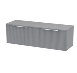 Hudson Reed Fluted Wall Hung 2-Drawer Vanity Unit & Grey Laminate Worktop, Counter Top Vanity Unit In Satin Grey, 1200mm - thumbnail 1