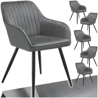 Tectake Set Of 6 Chair Marilyn - Velvet Look, Quilted, Continuous Backrest, Slim Steel Legs  - Grey/black - image 1