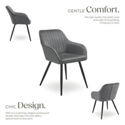 Tectake Set Of 6 Chair Marilyn - Velvet Look, Quilted, Continuous Backrest, Slim Steel Legs  - Grey/black - thumbnail 3