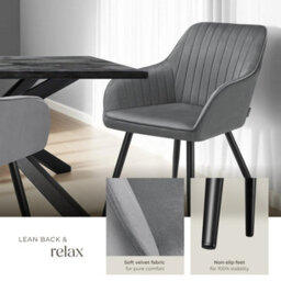 Tectake Set Of 6 Chair Marilyn - Velvet Look, Quilted, Continuous Backrest, Slim Steel Legs  - Grey/black - thumbnail 4