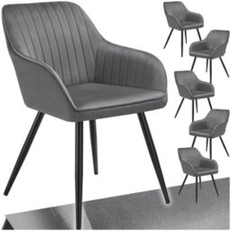 Tectake Set Of 6 Chair Marilyn - Velvet Look, Quilted, Continuous Backrest, Slim Steel Legs  - Grey/black
