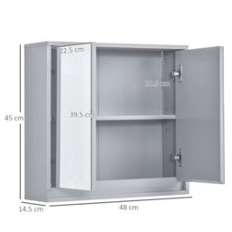 Wall Mounted Bathroom Mirror Cabinet With Storage Shelf Grey - thumbnail 2