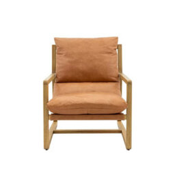 Xample Gallery Burela Vintage Brown Leather Lounge Chair Solid Ash Wood Frame Luxury Accent Armchair Fully Assembled - thumbnail 5