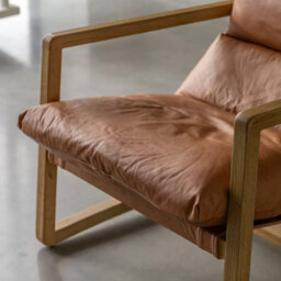 Xample Gallery Burela Vintage Brown Leather Lounge Chair Solid Ash Wood Frame Luxury Accent Armchair Fully Assembled - thumbnail 4