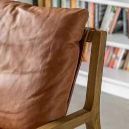 Xample Gallery Burela Vintage Brown Leather Lounge Chair Solid Ash Wood Frame Luxury Accent Armchair Fully Assembled - thumbnail 3