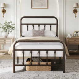 3Ft Metal Bed Frame High Headboard Bronze