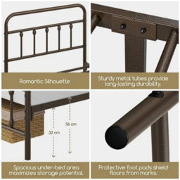 3Ft Metal Bed Frame High Headboard Bronze - thumbnail 5