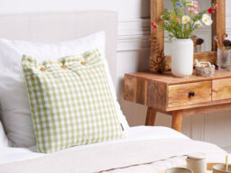 Beliani Throw Cushion Talya 45 X 45 Cm Olive Green Checked - thumbnail 2