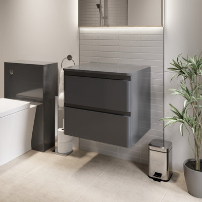 Affine Bathroom Cloakroom Vanity Unit Wall Mounted Storage Cabinet Grey Gloss 600mm - image 1