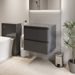 Aveli Bathroom Cloakroom Vanity Unit Wall Mounted Storage Cabinet Grey Gloss 600mm