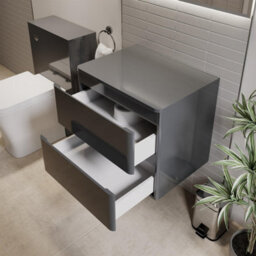 Affine Bathroom Cloakroom Vanity Unit Wall Mounted Storage Cabinet Grey Gloss 600mm - thumbnail 2
