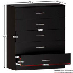 Lassic Vida Designs Riano 4 Piece Bedroom Set (2 Drawer Bedside Chest, 5 Drawer Chest, 2 Door Wardrobe) Black - thumbnail 8
