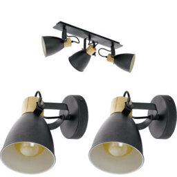 Stylish Black And Wood Ceiling Spot Light With Matching Wall Lights