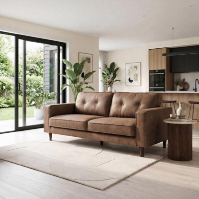 Furniturebox Uk Jasper Brown Faux Leather 3 Seater Sofa - image 1