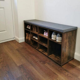 Rustic Brown Shoe Bench With Cushion Storage Rack Cabinet Organiser - thumbnail 1