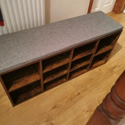 Rustic Brown Shoe Bench With Cushion Storage Rack Cabinet Organiser - thumbnail 4