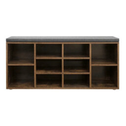Rustic Brown Shoe Bench With Cushion Storage Rack Cabinet Organiser - thumbnail 3