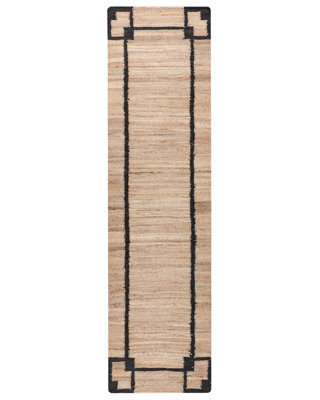 Wyld And Coco Beige And Black Jute-Cotton Runner Rug 80 X 300 Cm - Low Pile Rustic Woven Corridor Rug - image 1