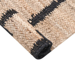 Wyld And Coco Beige And Black Jute-Cotton Runner Rug 80 X 300 Cm - Low Pile Rustic Woven Corridor Rug - thumbnail 3