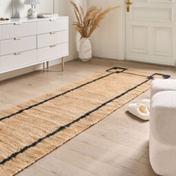 Wyld And Coco Beige And Black Jute-Cotton Runner Rug 80 X 300 Cm - Low Pile Rustic Woven Corridor Rug - thumbnail 2