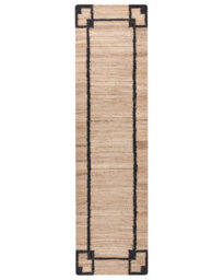Wyld And Coco Beige And Black Jute-Cotton Runner Rug 80 X 300 Cm - Low Pile Rustic Woven Corridor Rug - thumbnail 1