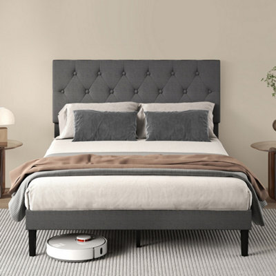 Levede Bed Frame Upholstered Small Double Linen Fabric Foam Headboard Wood - image 1
