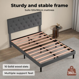 Levede Bed Frame Upholstered Small Double Linen Fabric Foam Headboard Wood - thumbnail 6