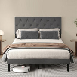 Levede Bed Frame Upholstered Small Double Linen Fabric Foam Headboard Wood - thumbnail 1