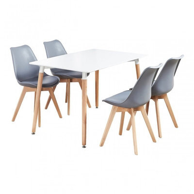 Life Interiors 5Pcs Dining Set - A White Halo Dining Table & Set Of 4 Grey Lorenzo Tulip Chairs With Padded Seat - image 1