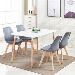 Life Interiors 5Pcs Dining Set - A White Halo Dining Table & Set Of 4 Grey Lorenzo Tulip Chairs With Padded Seat - thumbnail 2
