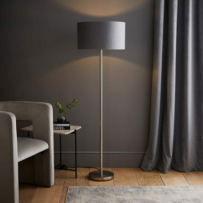 Valuelights Charles Chrome Floor Lamp With Grey Velvet Shade - image 1