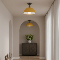 Industrial-Semi Flush Mount Vintage Ceiling Light Metal 30Cm Dome Lampshade Mini Pendant Lighting For Living Room - thumbnail 3